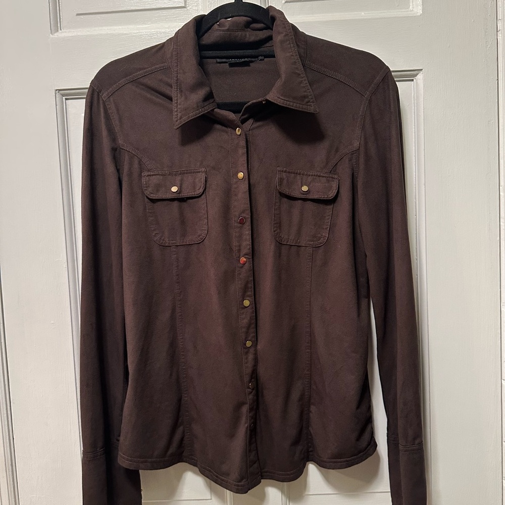 Vertigo Brown &‎ Gold Suede Button Down Top